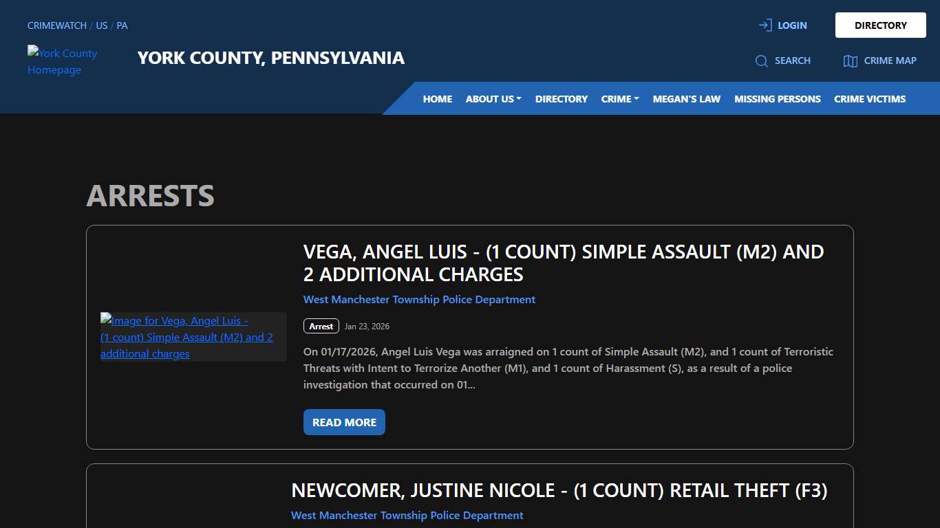 Arrests for York County, Pennsylvania CRIMEWATCH